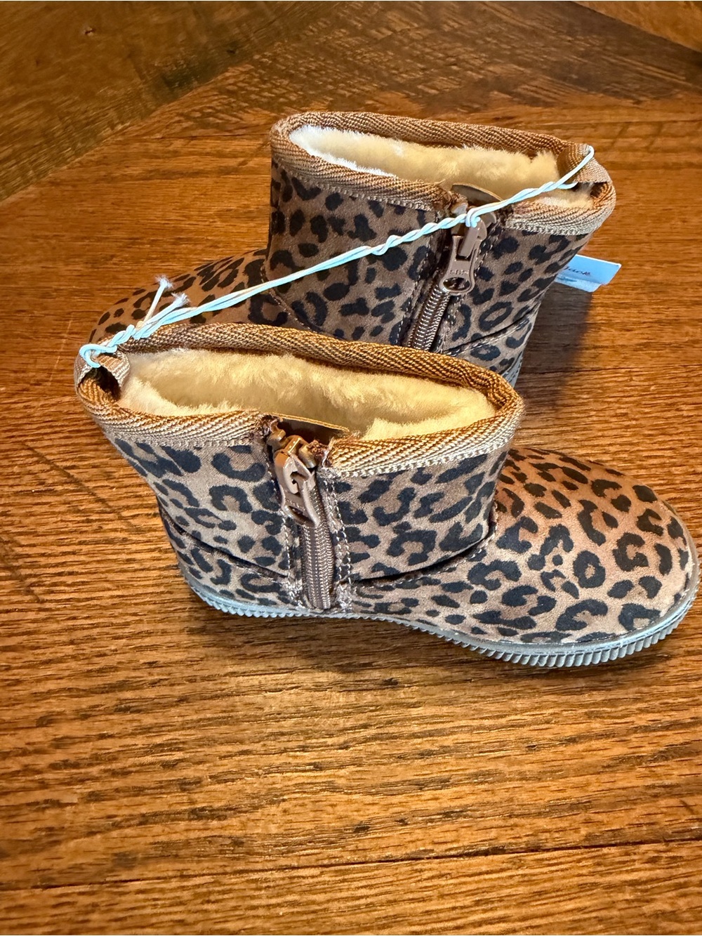 Cat & Jack Leopard Print Faux Fur Lined Ankle Boots - Tan/Black Sz 8
